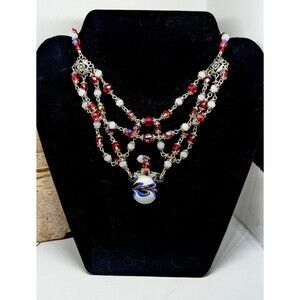 Kumihimo Crystal Red White Faceted Beads Glass Perfume Bottle Pendant Necklace